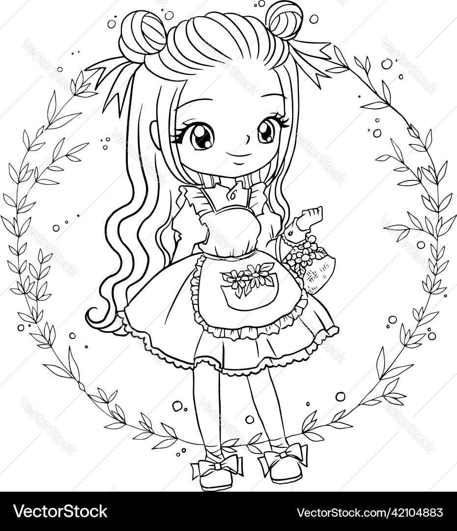 Kawaii Princess Coloring Page Cute Anime Girl Vector Image Kawaii Princess Coloring Page Cute Anime Girl Vector Image