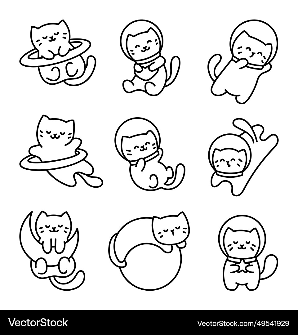 Kawaii Space Cute Cat Coloring Page Royalty Free Vector Kawaii Space Cute Cat Coloring Page Royalty Free Vector