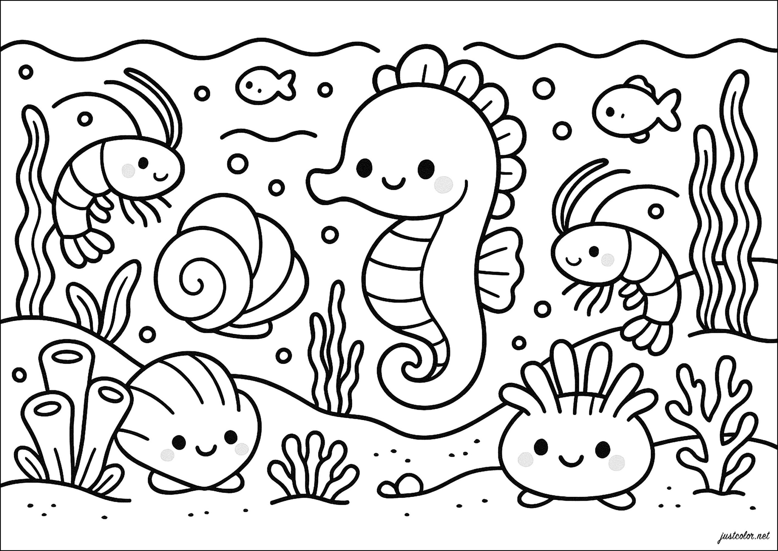 Kawaii Style Seahorse And Friends Sea Creatures Coloring Pages Kawaii Style Seahorse And Friends Sea Creatures Coloring Pages
