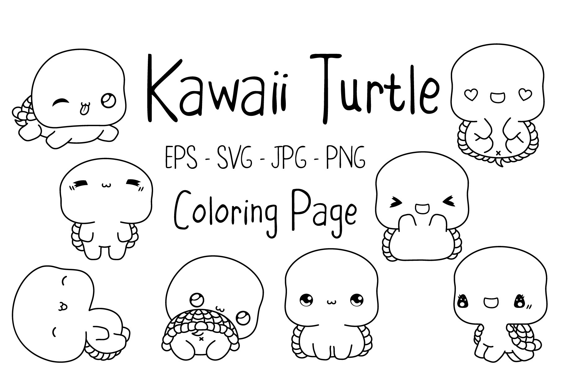 Kawaii Turtle Set Coloring Page Kawaii Turtle Set Coloring Page