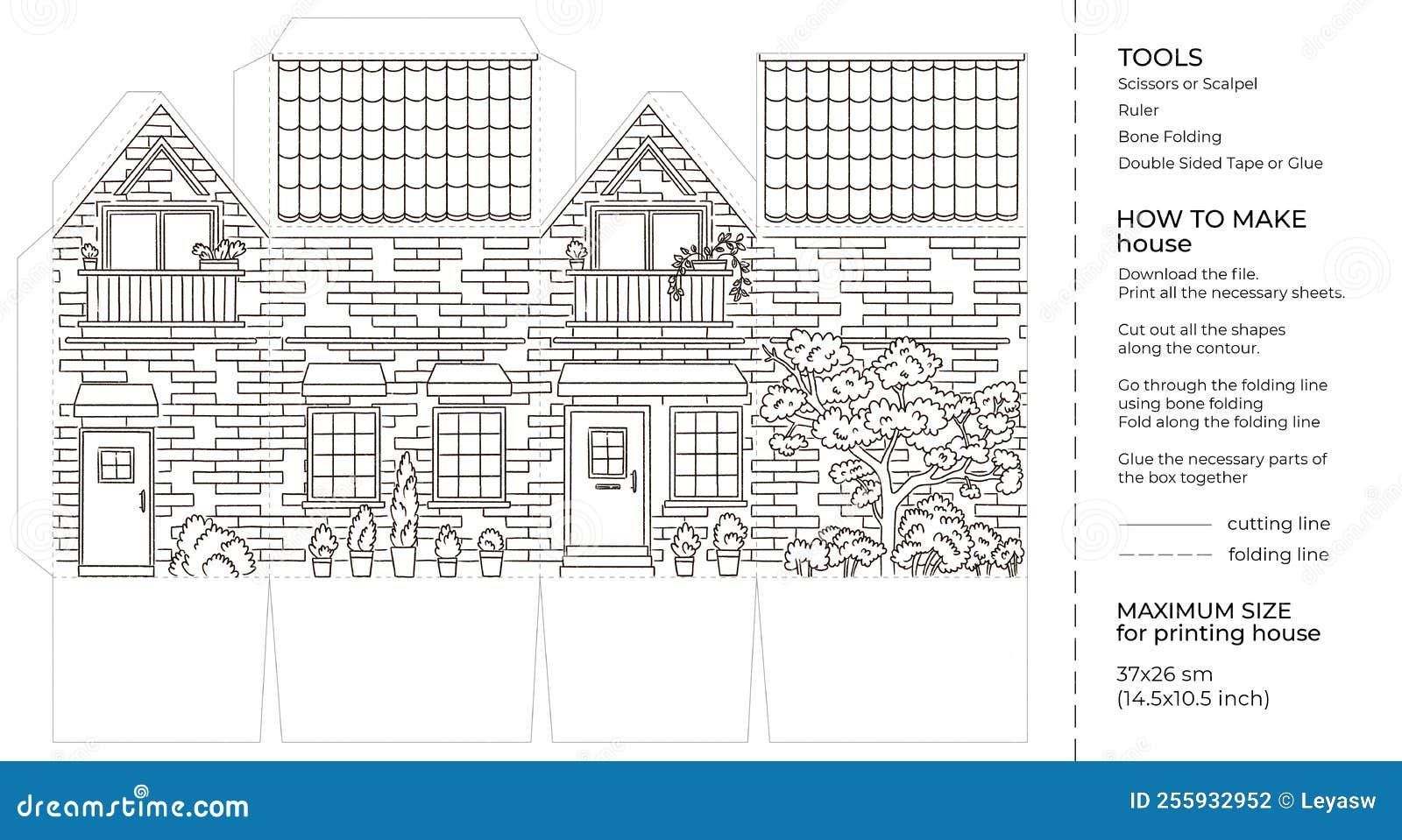 Kids Craft Paper House Coloring Page Cut And Glue Cartoon 3D Toy Doll House Printable Template Stock Photo Image Of Sheet Print 255932952