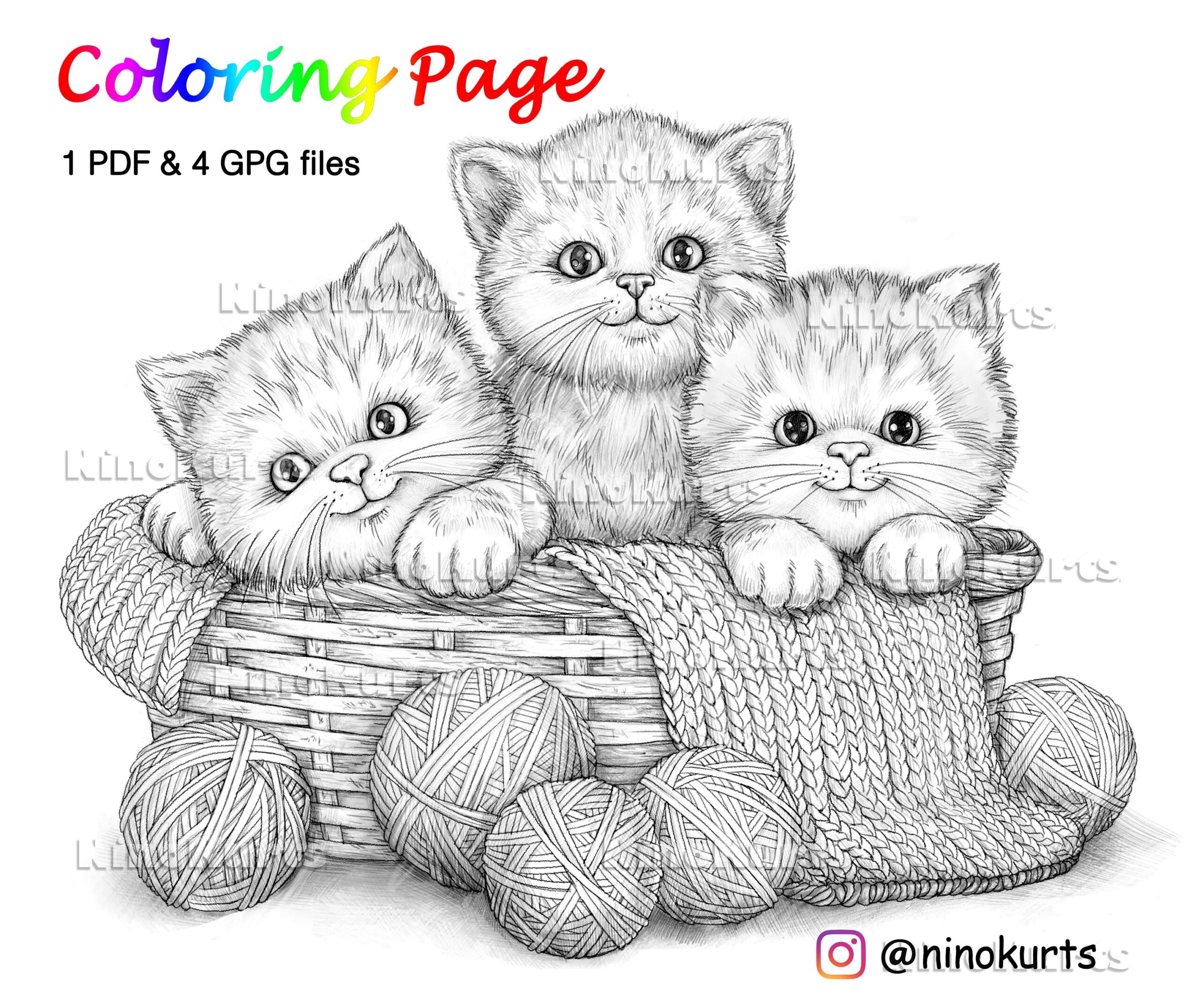 Kittens Coloring Page Printable Adult Coloring Pages Antistress Printable JPG PDF Files Etsy Kittens Coloring Page Printable Adult Coloring Pages Antistress Printable JPG PDF Files Etsy