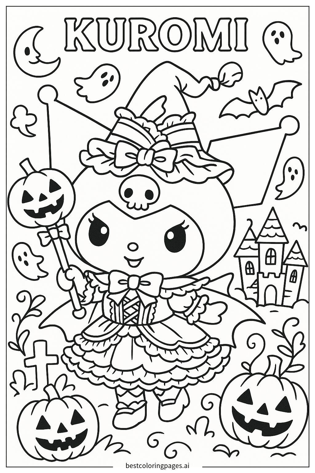 Kuromi In A Spooky Halloween Costume Coloring Page Free Printable BestColoringPages AI