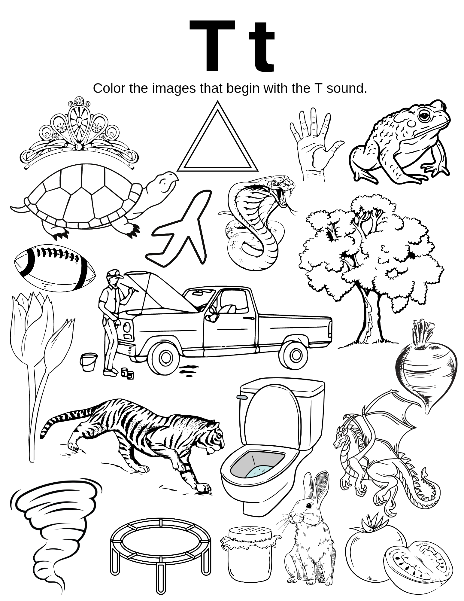 Letter T Image Finder Coloring Worksheet Classful