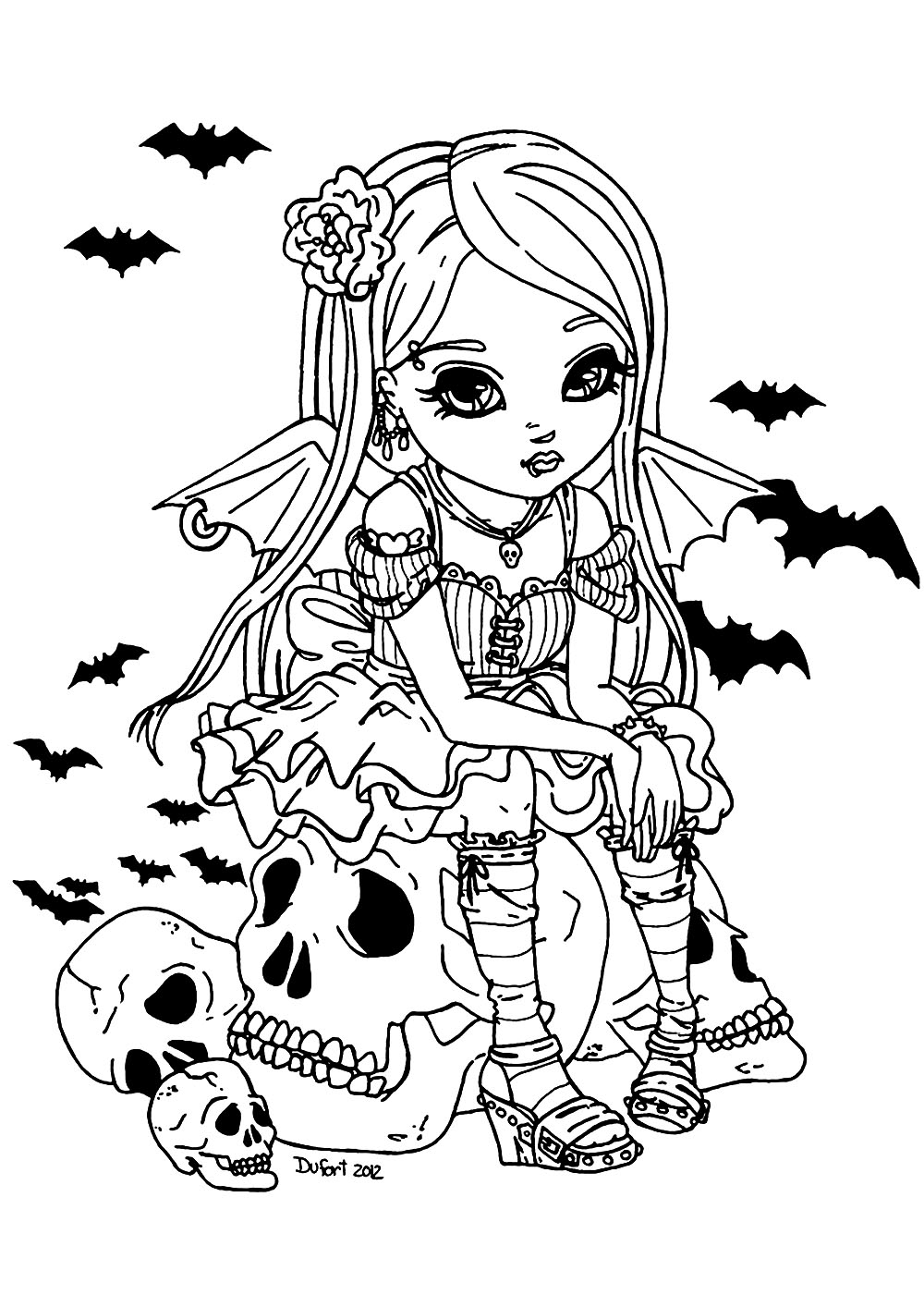 Little Vampire Girl Halloween Coloring Pages For Adults