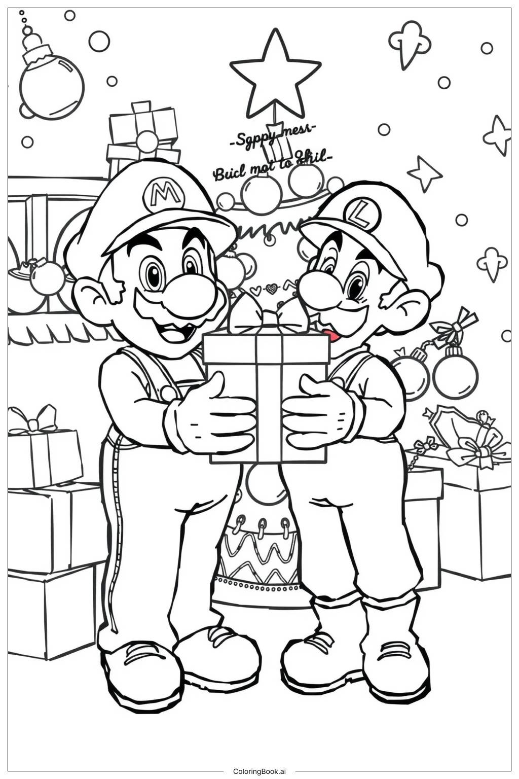 Mario And Luigi Celebrating Christmas Coloring Page Free PDF PNG Printable  Mario And Luigi Celebrating Christmas Coloring Page Free PDF PNG Printable