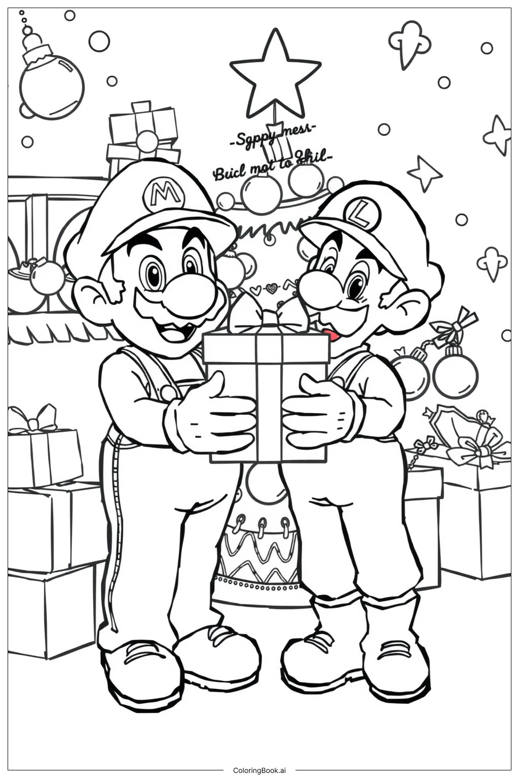 Mario And Luigi Celebrating Christmas Coloring Page Free PDF PNG Printable  Mario And Luigi Celebrating Christmas Coloring Page Free PDF PNG Printable