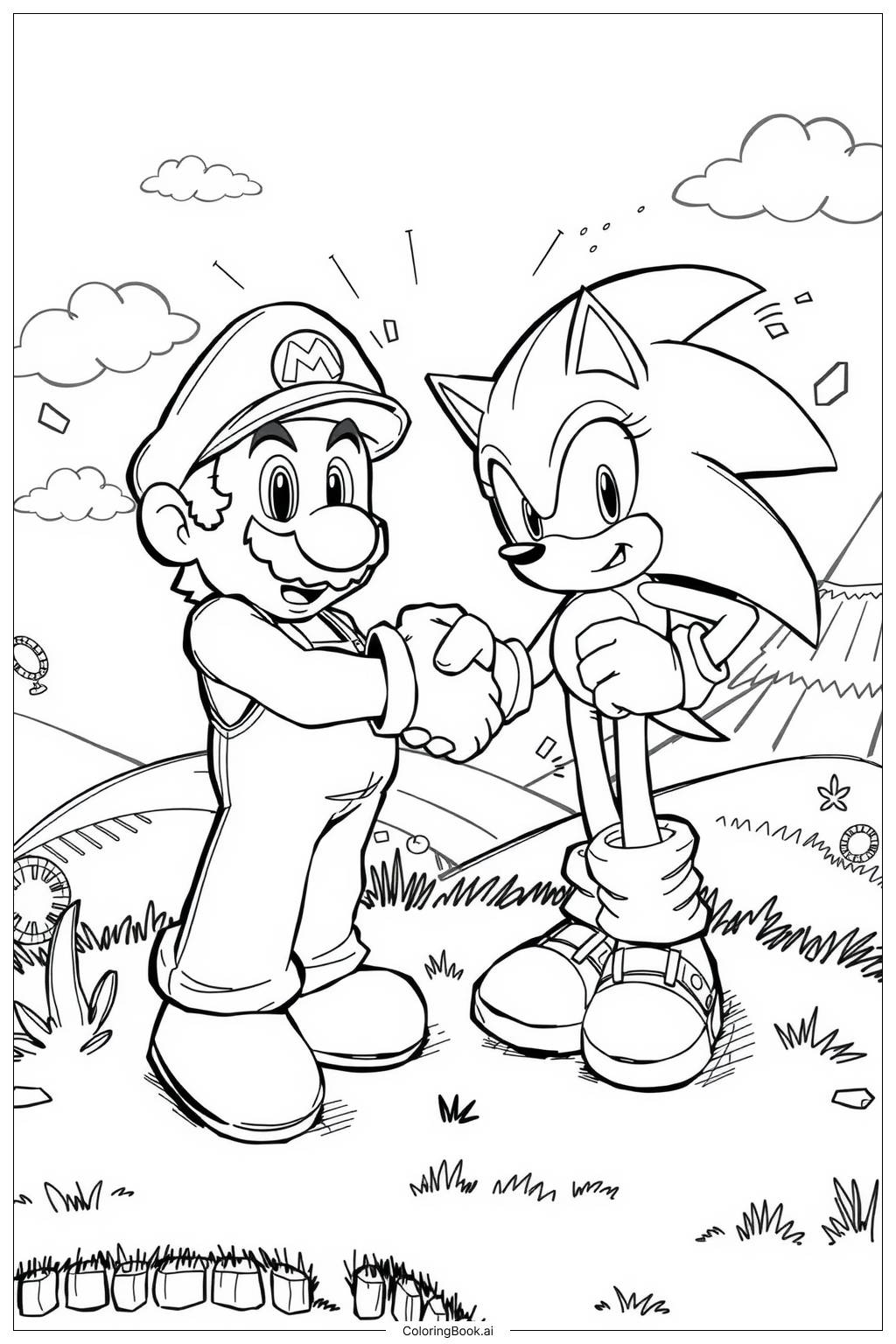 Mario And Sonic Shaking Hands 2 Coloring Page Free PDF PNG Printable  Mario And Sonic Shaking Hands 2 Coloring Page Free PDF PNG Printable