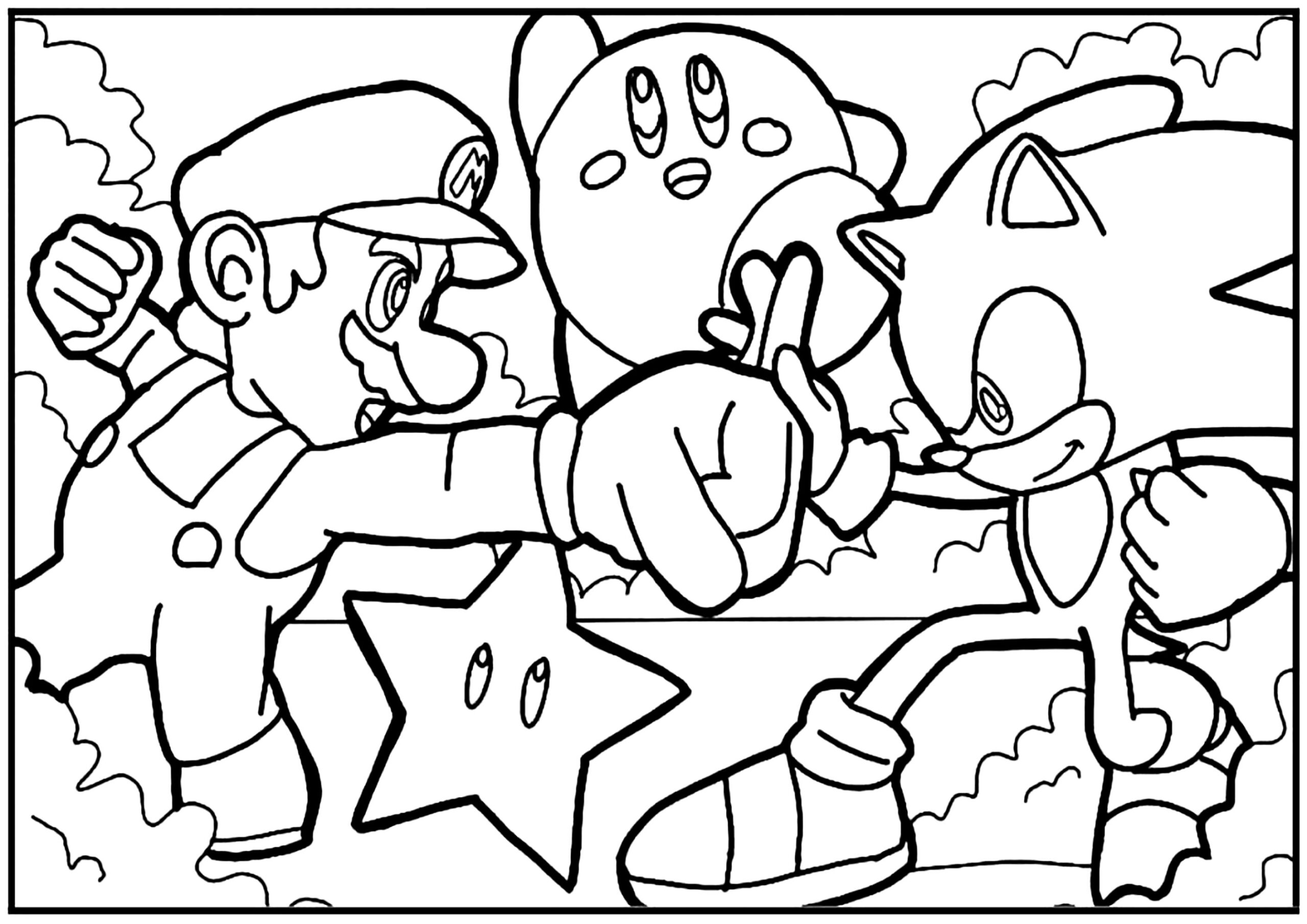 Mario And Sonic With Kirby Kirby Coloring Pages
