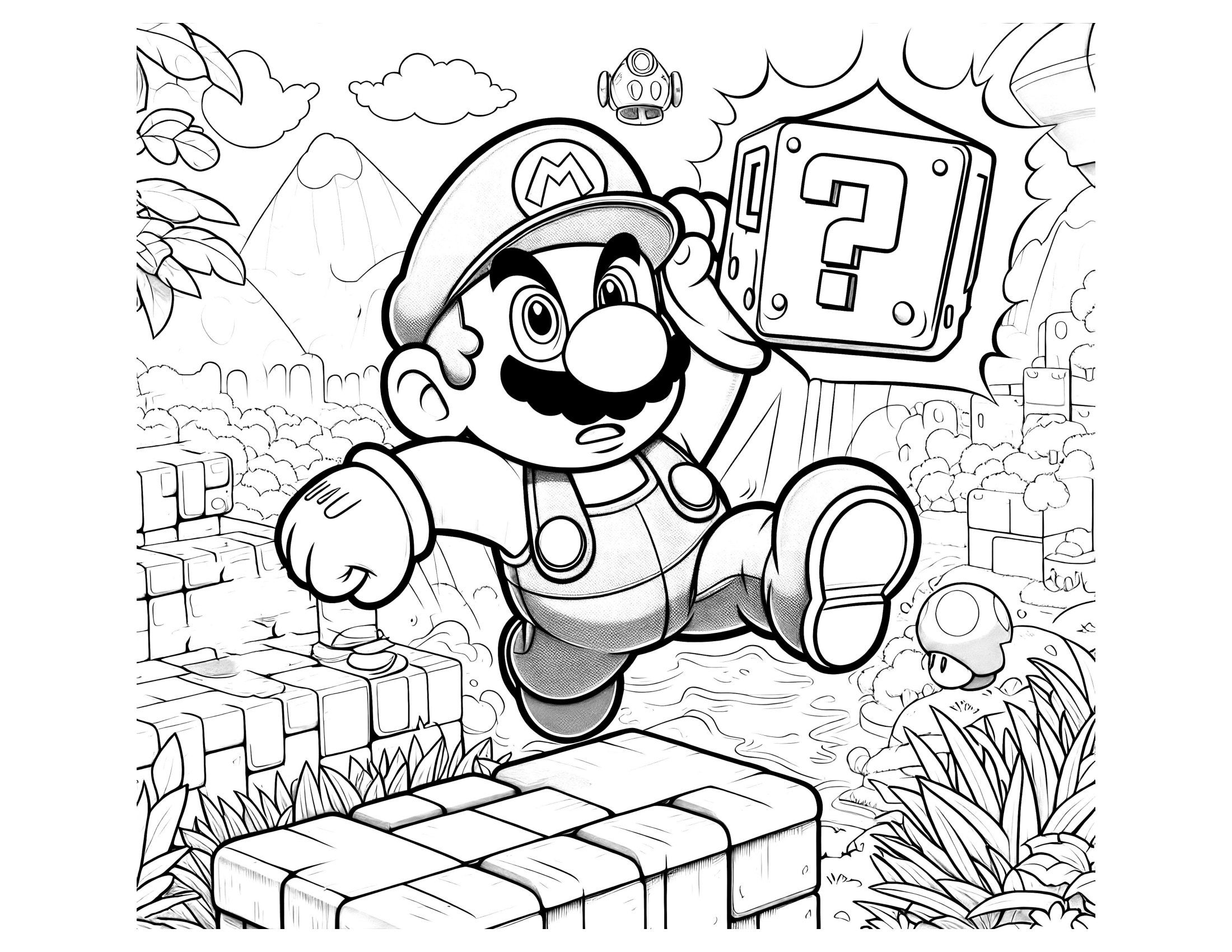 Mario Bros Coloring Pages 6 Pieces PDF PNG Format Printable Coloring Pages Mario Coloring Book Easy And Pretty Designs Etsy