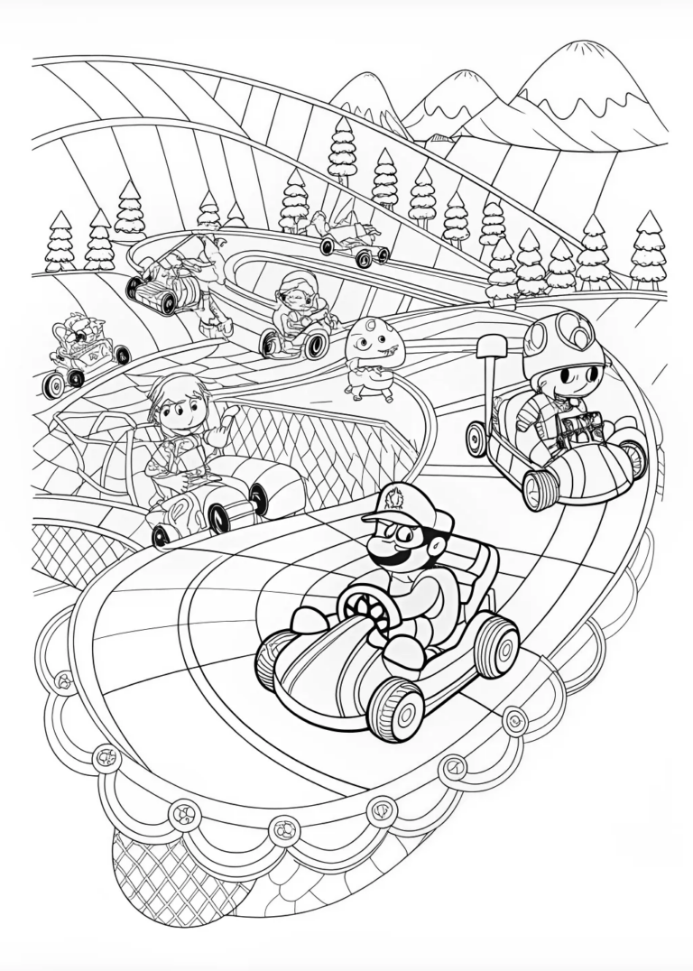 Mario On A Go Kart Adventure Coloring Page Free Printable Mario On A Go Kart Adventure Coloring Page Free Printable