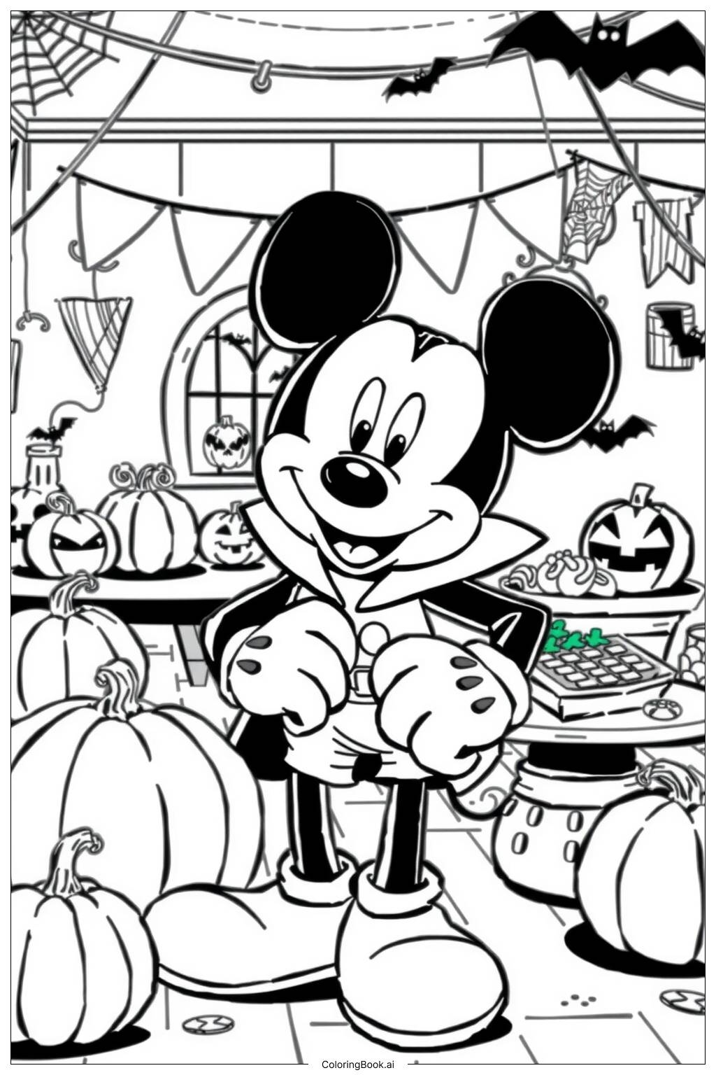 Mickey Mouse At A Halloween Party 2 Coloring Page Free PDF PNG Printable  Mickey Mouse At A Halloween Party 2 Coloring Page Free PDF PNG Printable