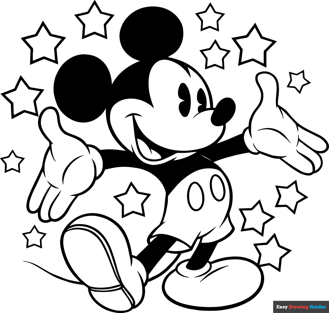 Mickey Mouse Surrounded By Stars Coloring Page Easy Drawing Guides Mickey Mouse Surrounded By Stars Coloring Page Easy Drawing Guides