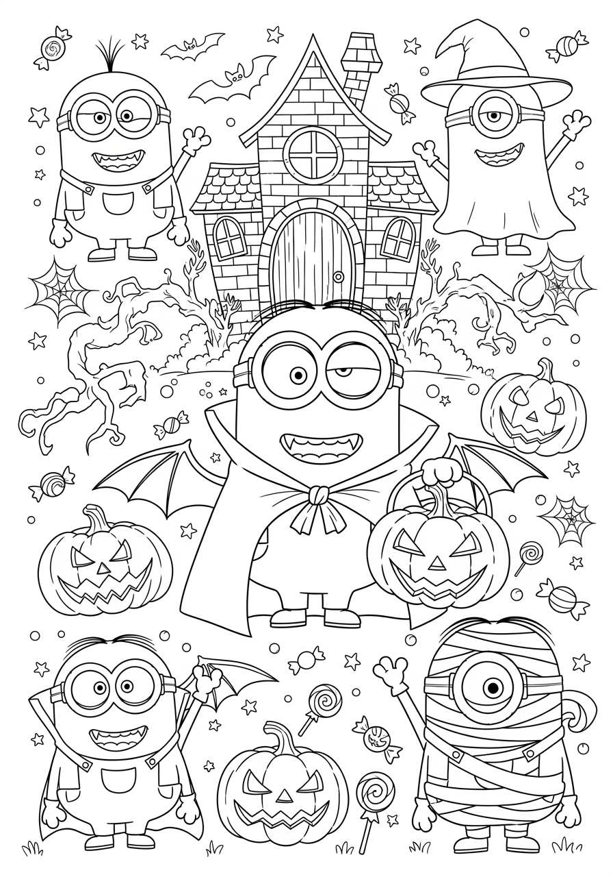Minion Halloween Coloring Page Printable For Kids