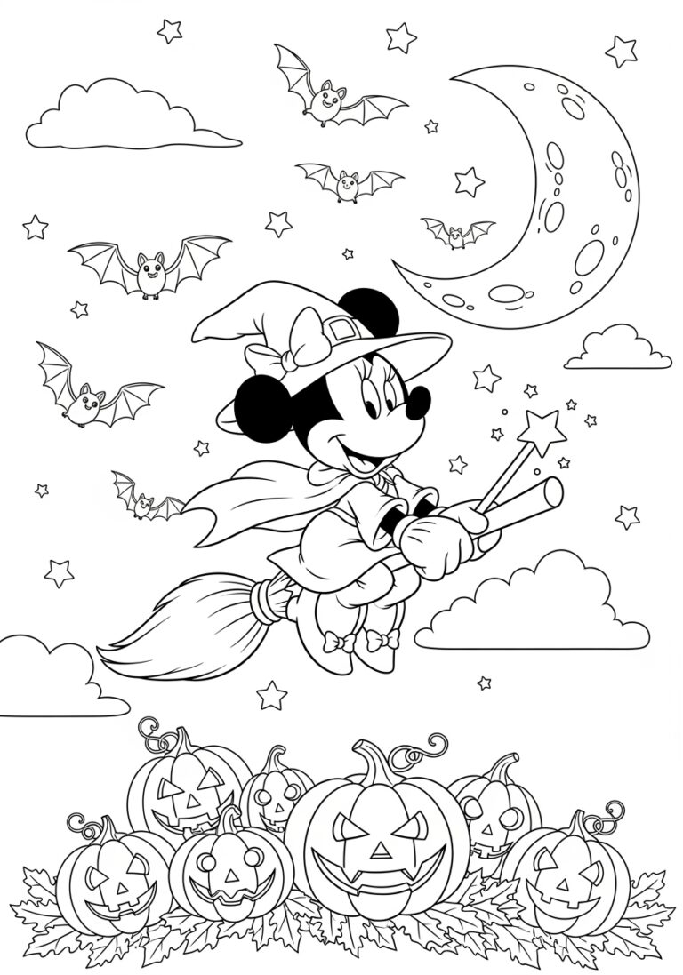 Minnie Mouse Halloween Coloring Page For Kids