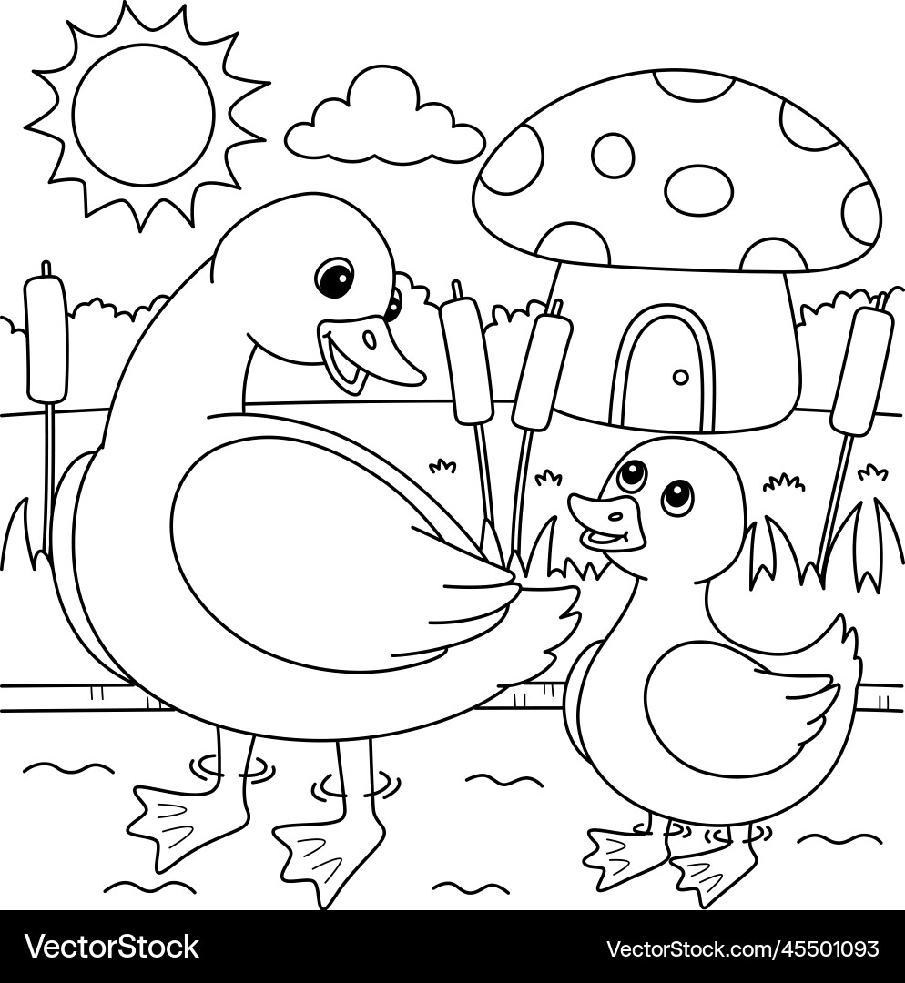 Mother Duck And Duckling Coloring Page Royalty Free Vector Mother Duck And Duckling Coloring Page Royalty Free Vector