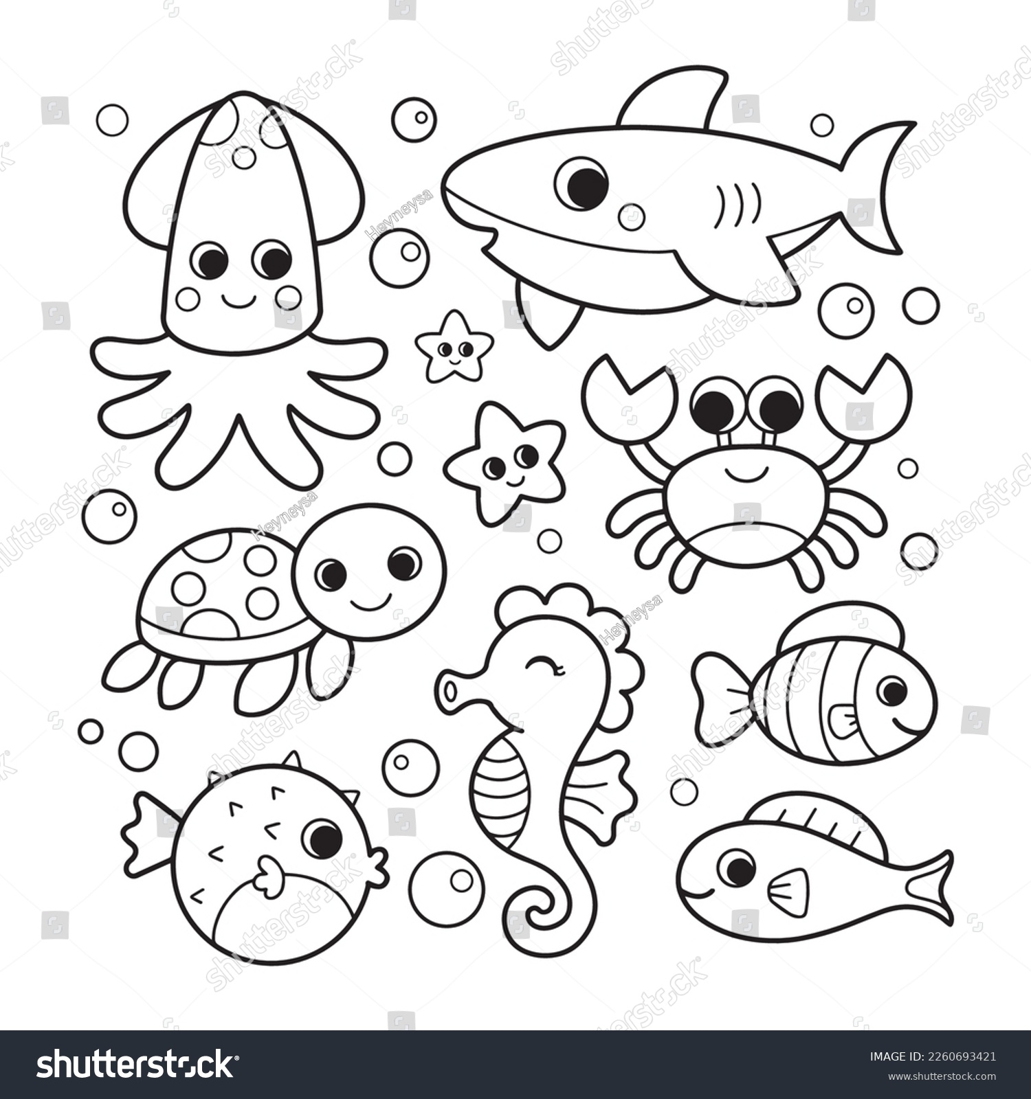 Ocean Animals Coloring Pages Kids Stock Vector Royalty Free 2260693421 Shutterstock Ocean Animals Coloring Pages Kids Stock Vector Royalty Free 2260693421 Shutterstock