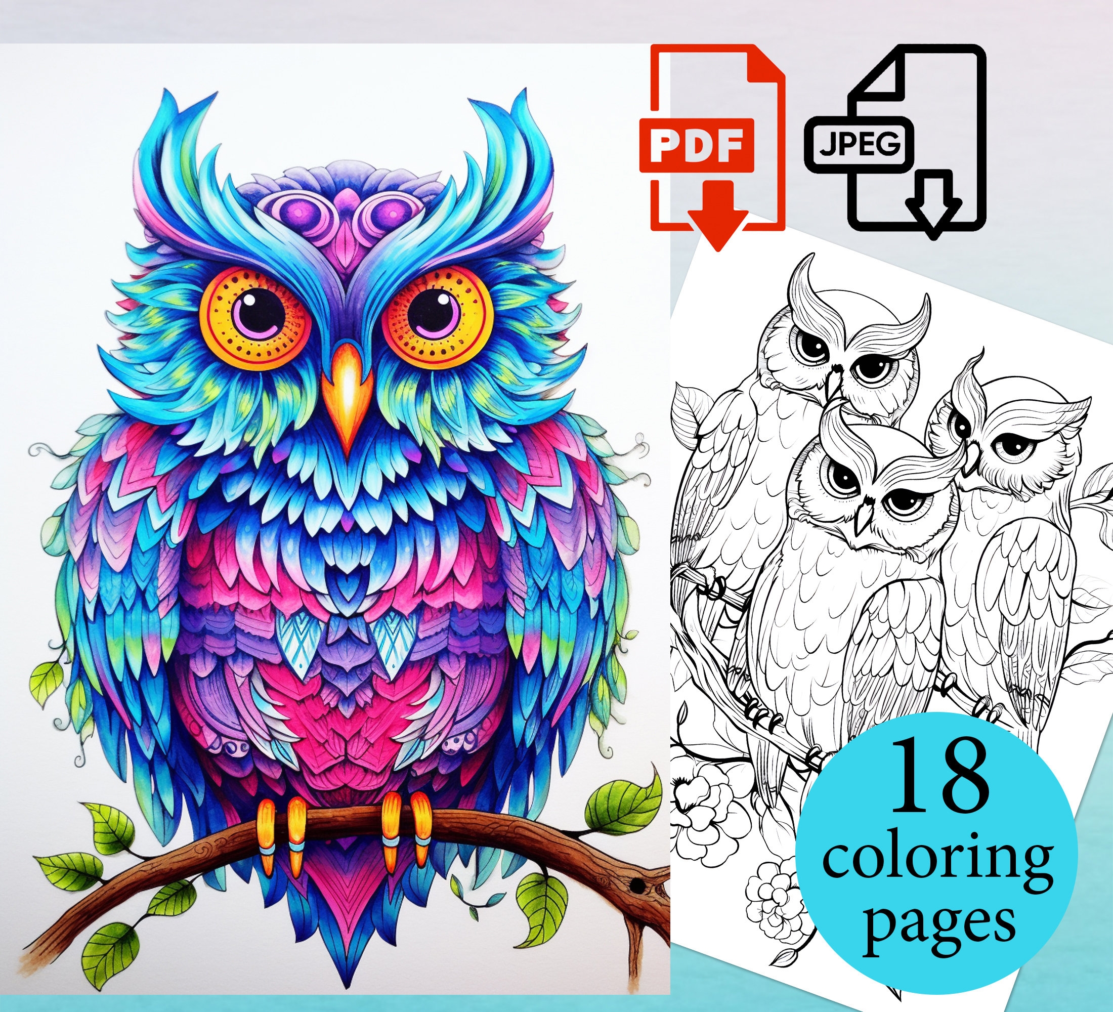 Owl Coloring Sheets Etsy Owl Coloring Sheets Etsy
