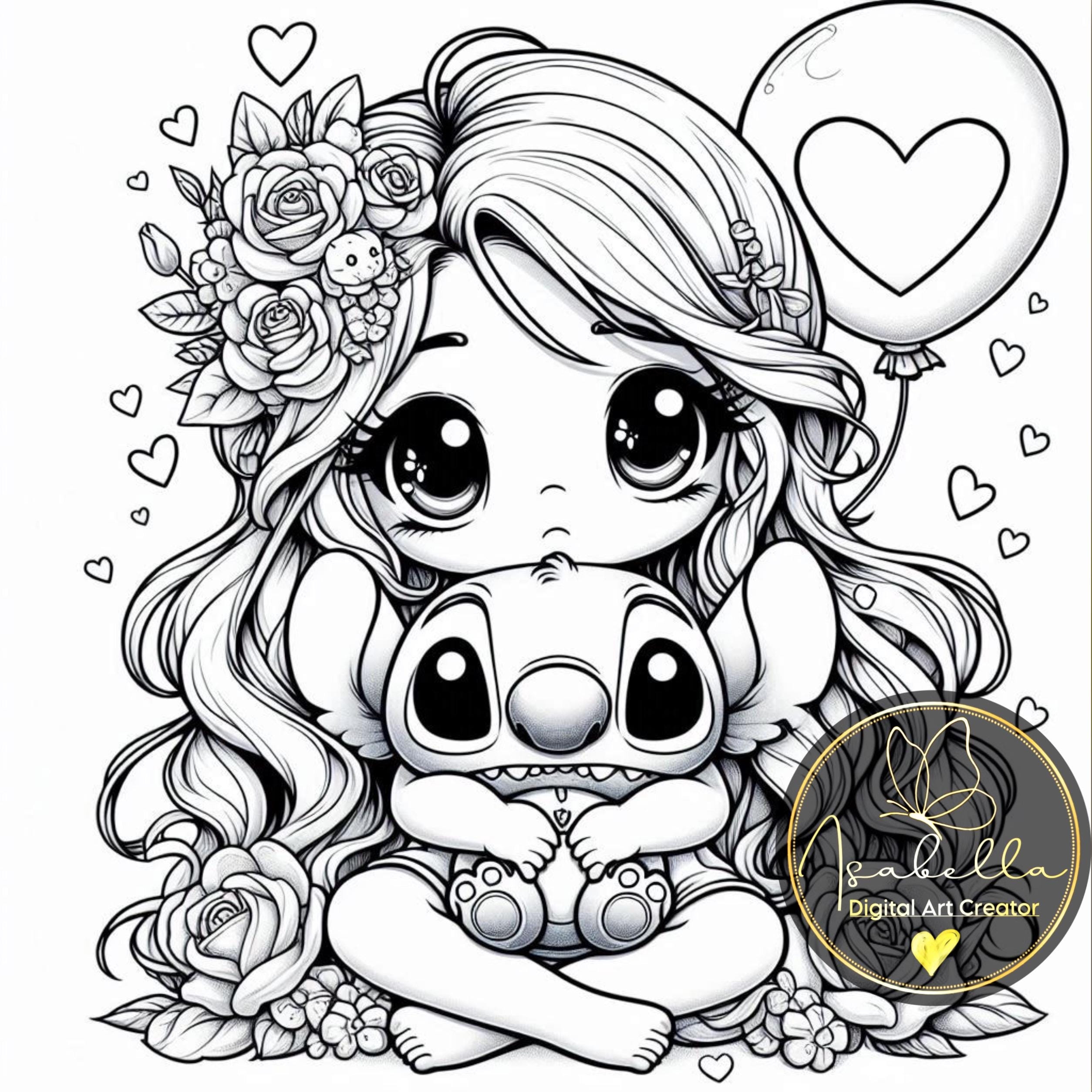 Pack Of 10 Digital Coloring Papers Of A Girl With Stitch Etsy Pack Of 10 Digital Coloring Papers Of A Girl With Stitch Etsy