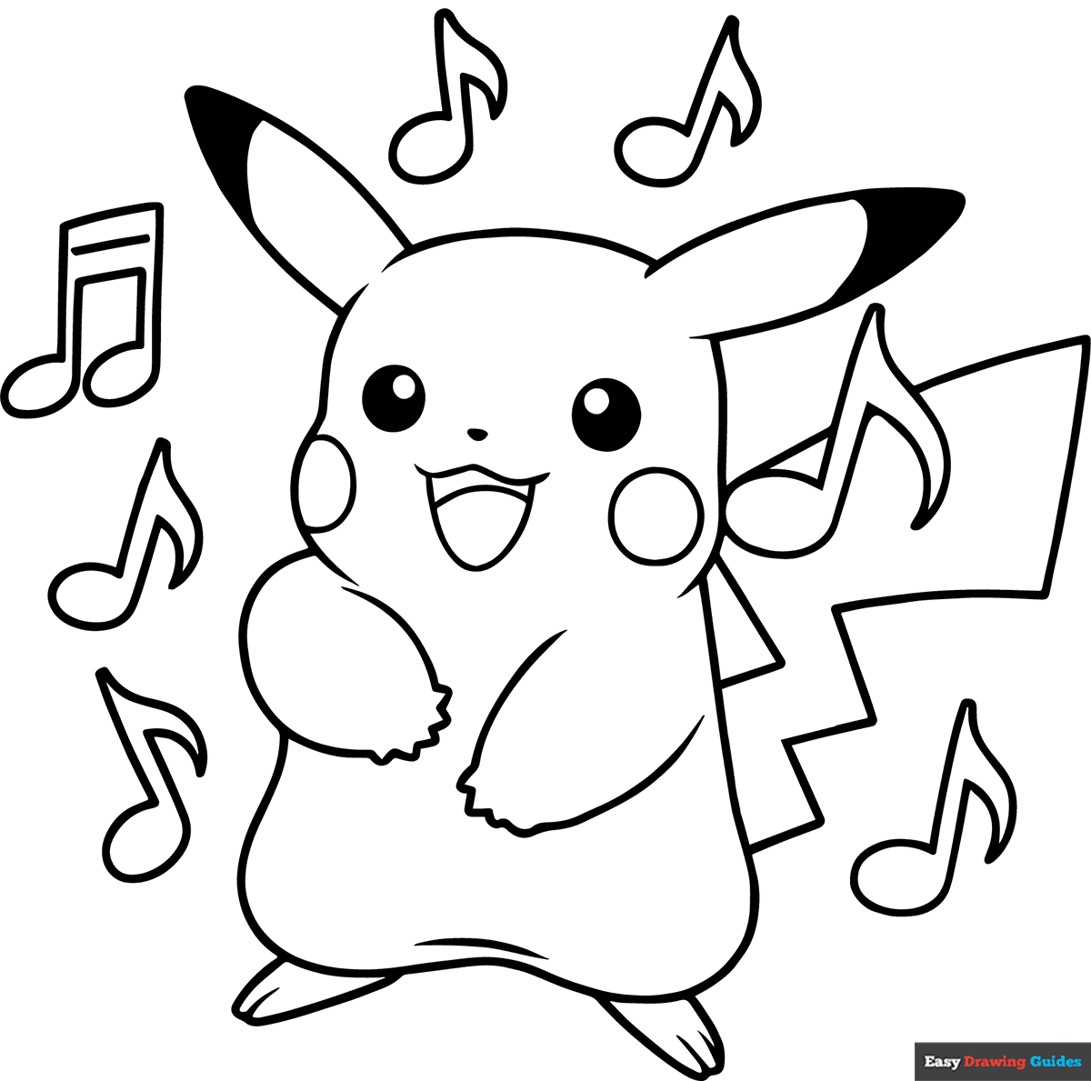Pikachu Dancing Coloring Page Easy Drawing Guides