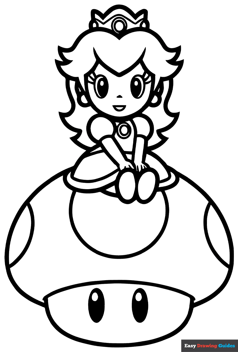 Princess Peach Sitting On Mario Mushroom Coloring Page Easy Drawing Guides Princess Peach Sitting On Mario Mushroom Coloring Page Easy Drawing Guides
