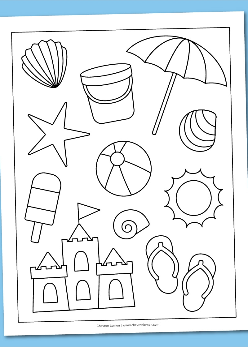 Printable Beach Coloring Page Chevron Lemon