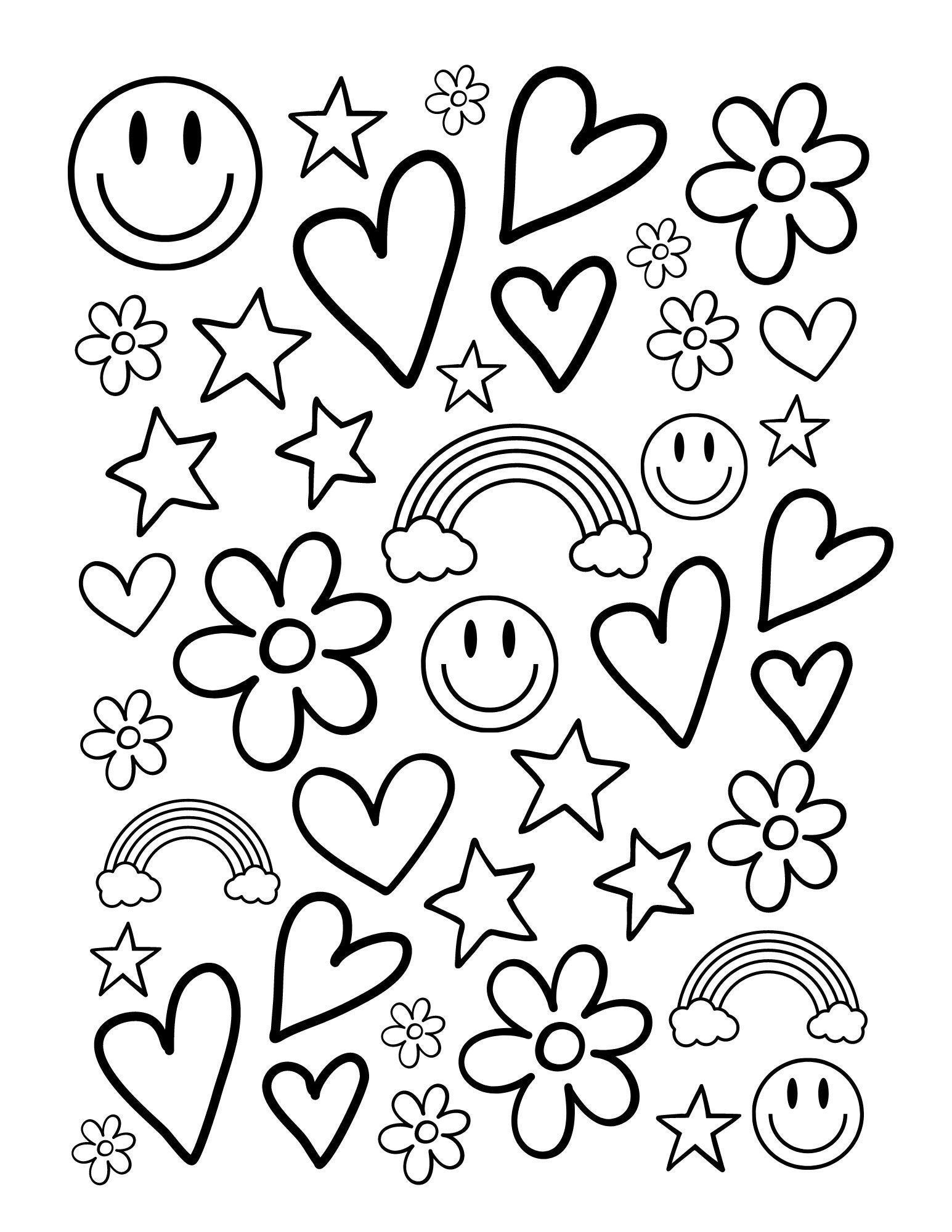 Printable Coloring Page Fun Simple Cute Smiley Faces Rainbows Hearts Adults Teens Kids Printable Coloring Page Fun Simple Cute Smiley Faces Rainbows Hearts Adults Teens Kids