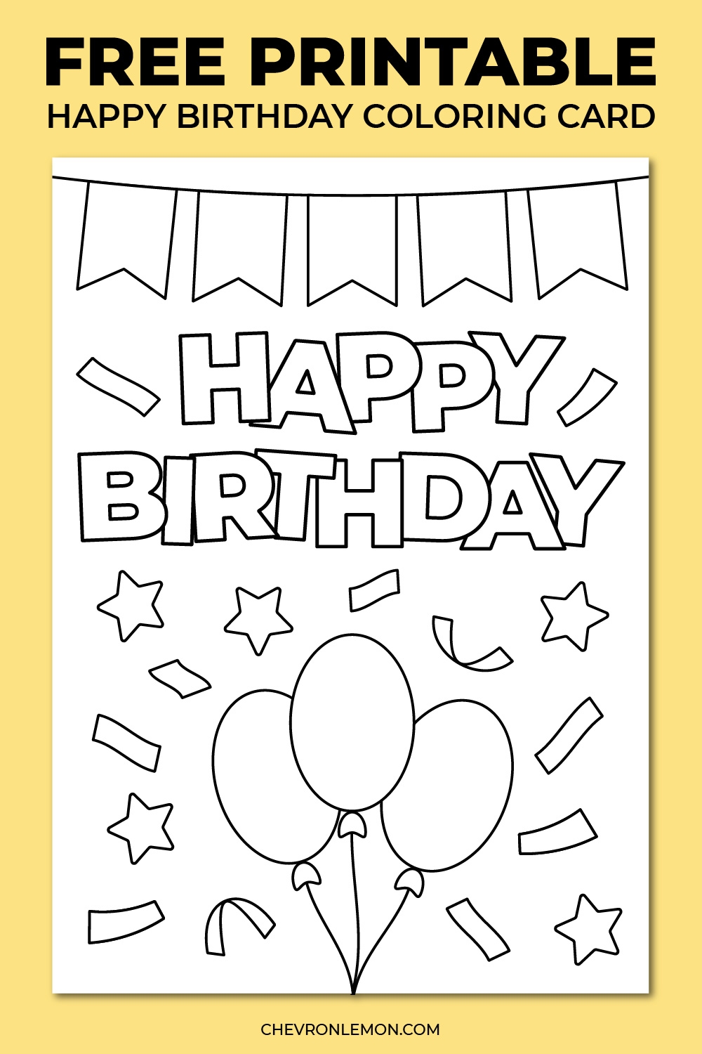 Printable Happy Birthday Coloring Card Chevron Lemon Printable Happy Birthday Coloring Card Chevron Lemon