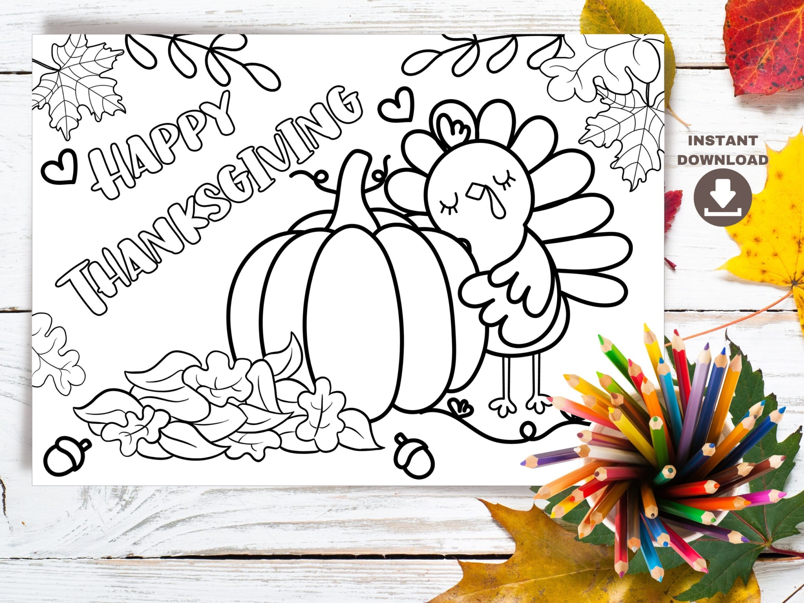 Printable Thanksgiving Turkey Coloring Card And Coloring Page For Kids Digital Download Thanksgiving Cards Thanksgiving Coloring DIY Card Etsy