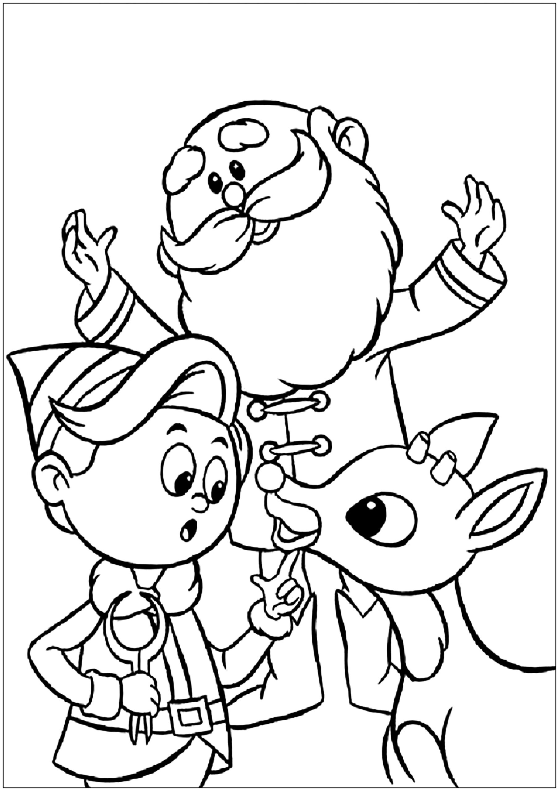 Rudolph The Red Nosed Reindeer Santa Claus And One Of His Elves Christmas Coloring Pages For Kids Rudolph The Red Nosed Reindeer Santa Claus And One Of His Elves Christmas Coloring Pages For Kids
