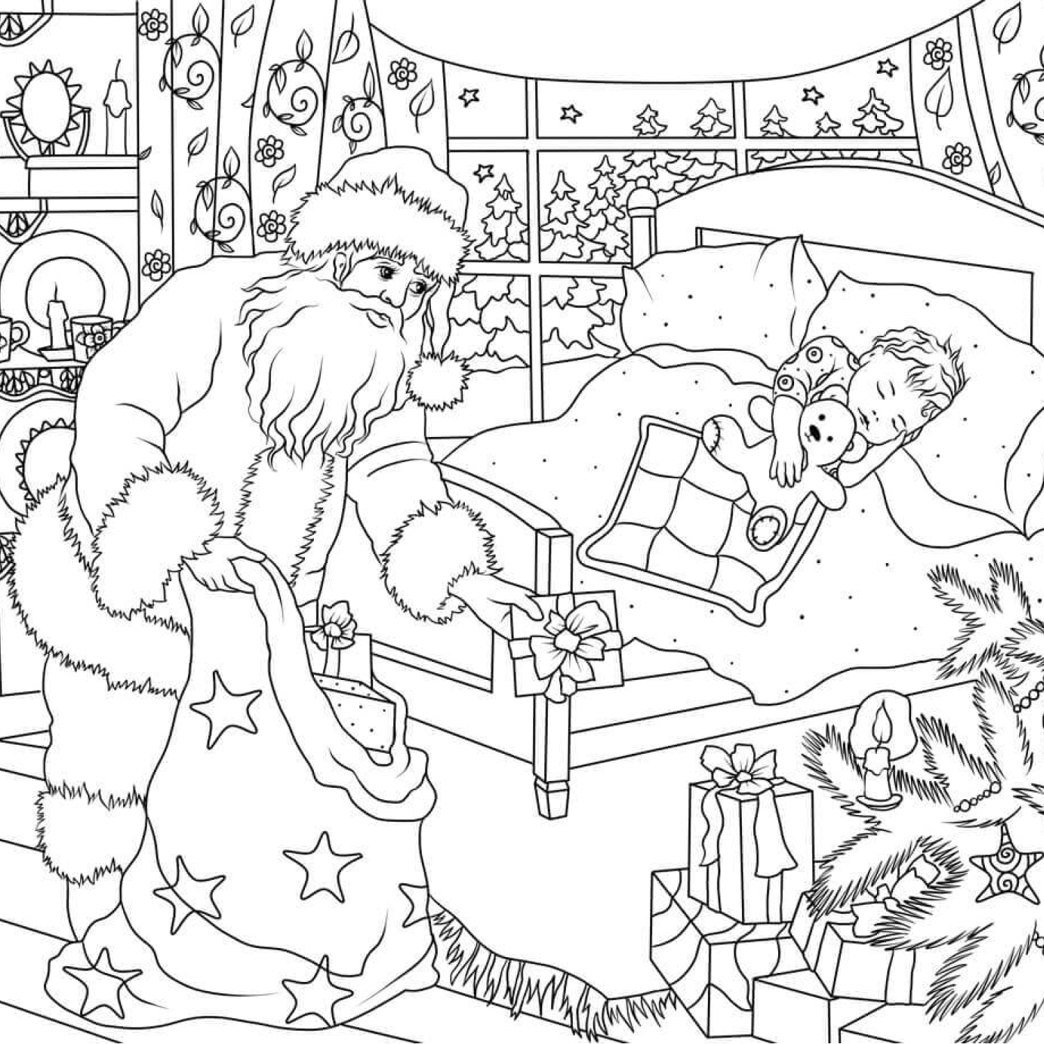 Santa Claus Is Delivering Presents Free Coloring Page MasterBundles