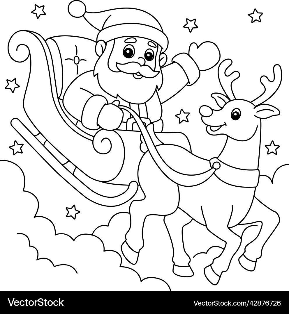 Santa s Sleigh With Reindeer Coloring Page Vector Image