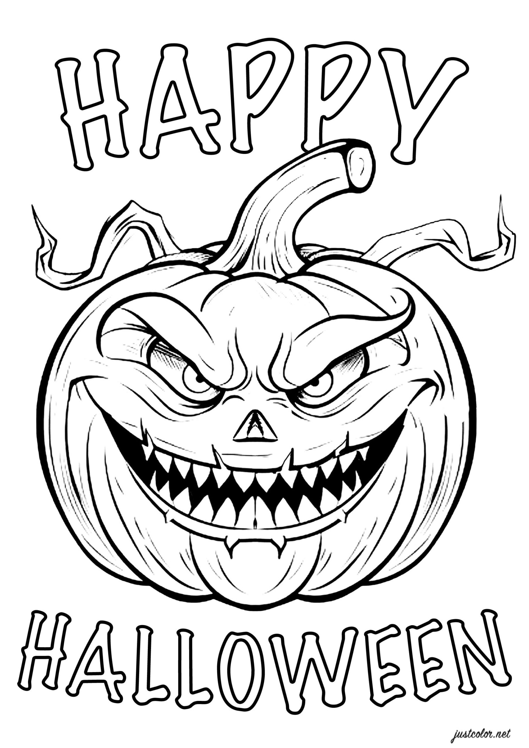 Scary Pumpkin With Text Halloween Coloring Pages For Kids Scary Pumpkin With Text Halloween Coloring Pages For Kids