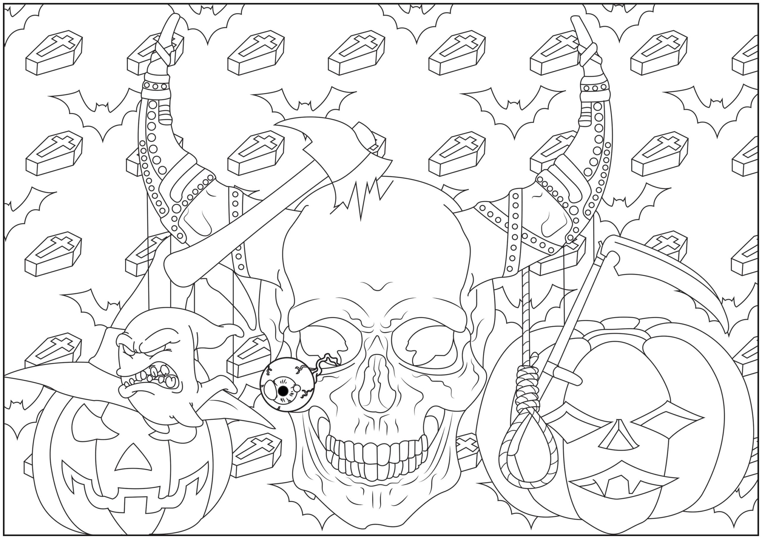 Scary Skull Halloween Coloring Pages For Adults