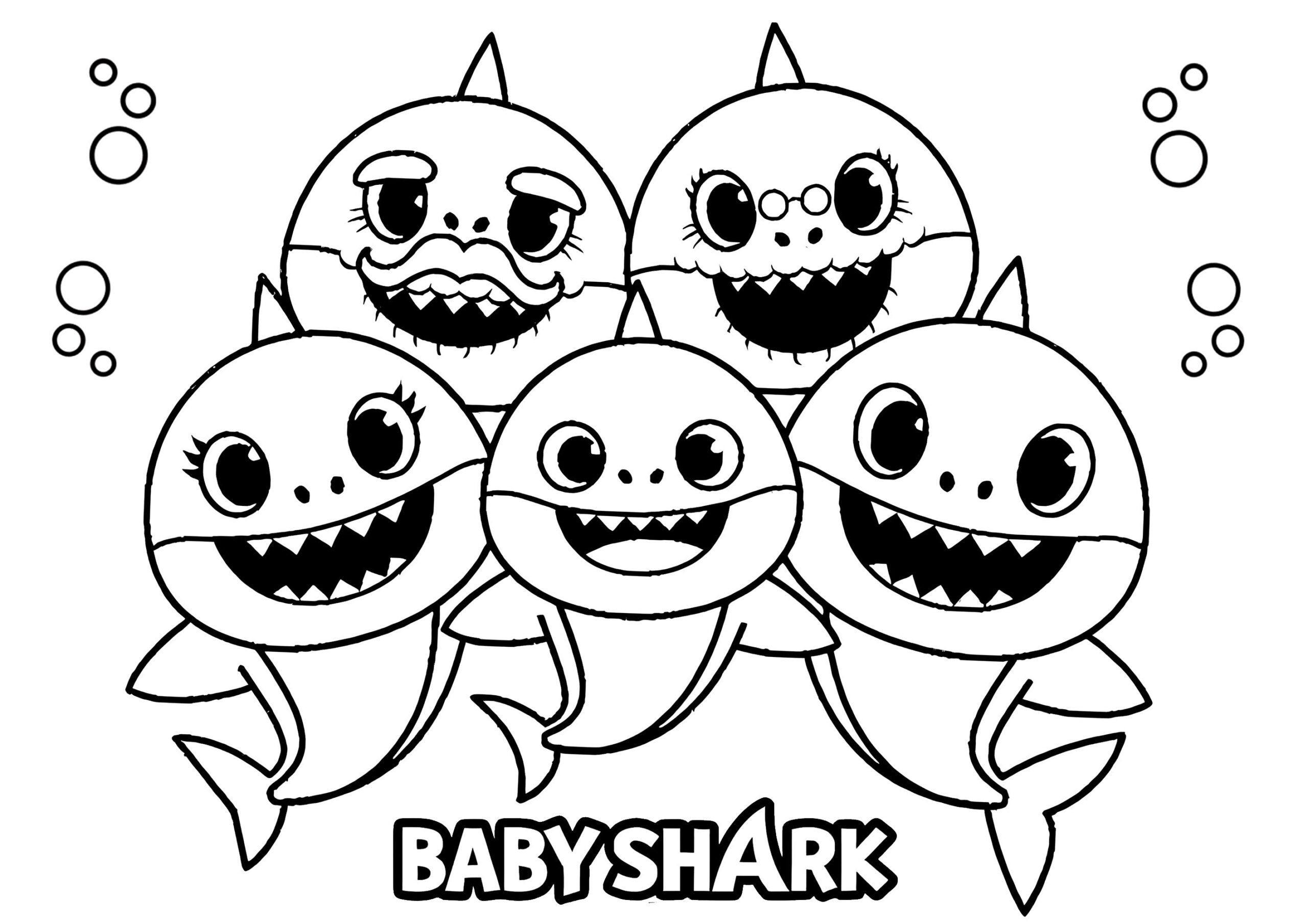 Simple Coloring Page Of The Baby Shark Family Baby Shark Coloring Pages