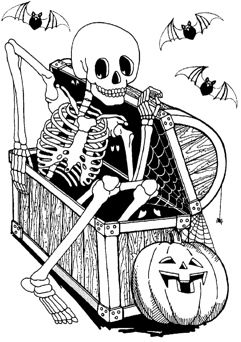 Skeleton In Coffer Halloween Coloring Pages For Adults Skeleton In Coffer Halloween Coloring Pages For Adults