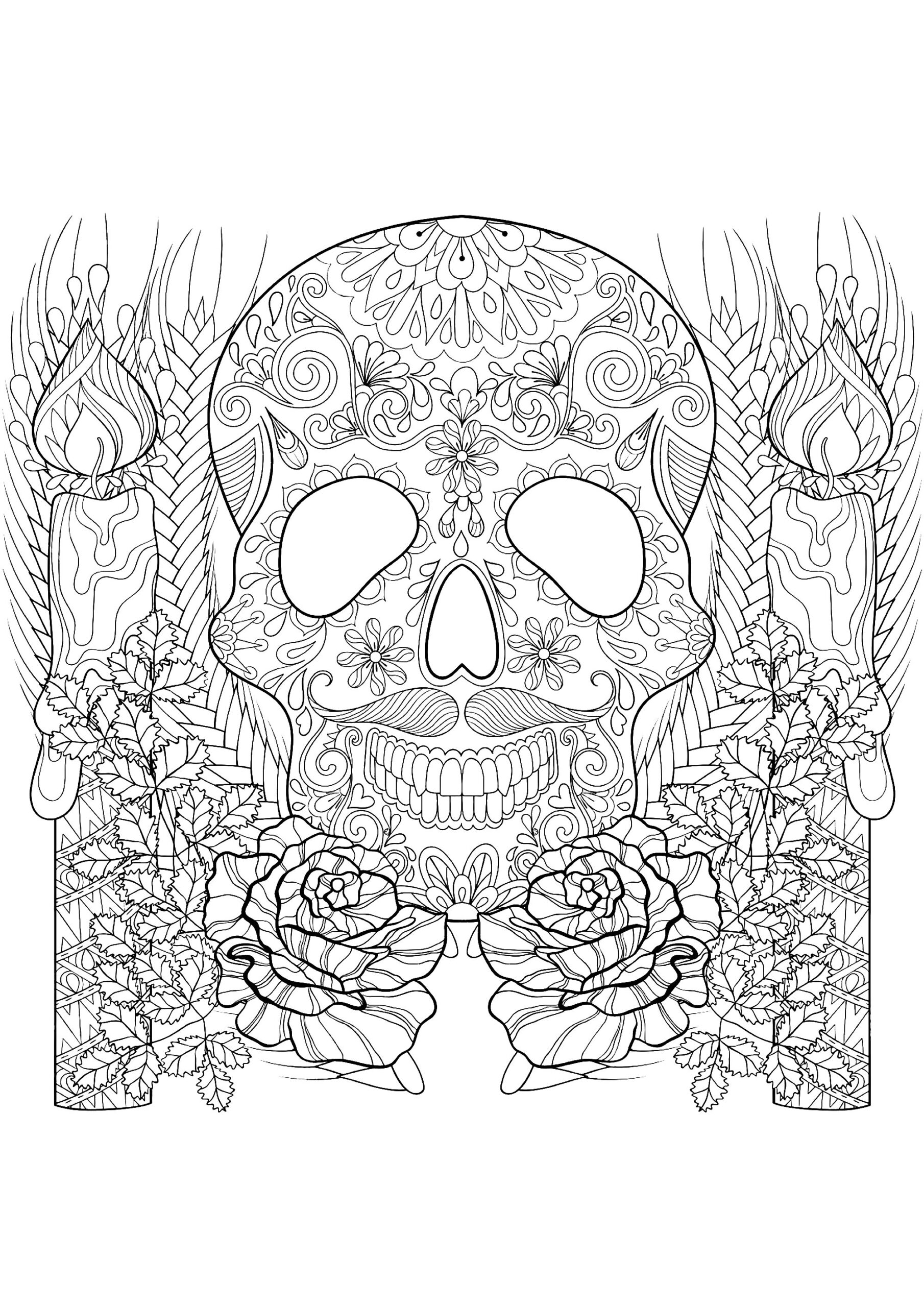 Skull And Candles Halloween Coloring Pages For Adults Skull And Candles Halloween Coloring Pages For Adults