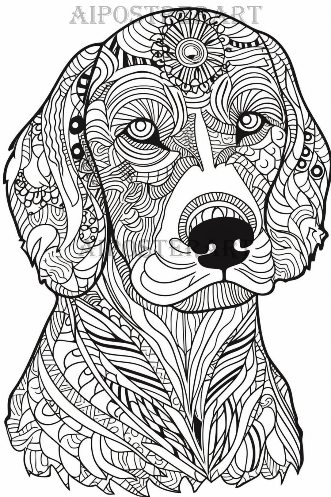 Spaniel Dog Coloring Sheet For Adults Printable Dog Coloring Page Advanced Mandala Style Coloring High Res 5376x8064 Pixels Etsy