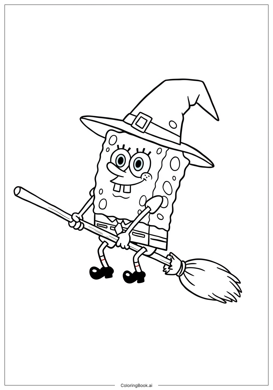 Spongebob Wearing Witch Hat On Broomstick Coloring Page Free PDF PNG Printable  Spongebob Wearing Witch Hat On Broomstick Coloring Page Free PDF PNG Printable