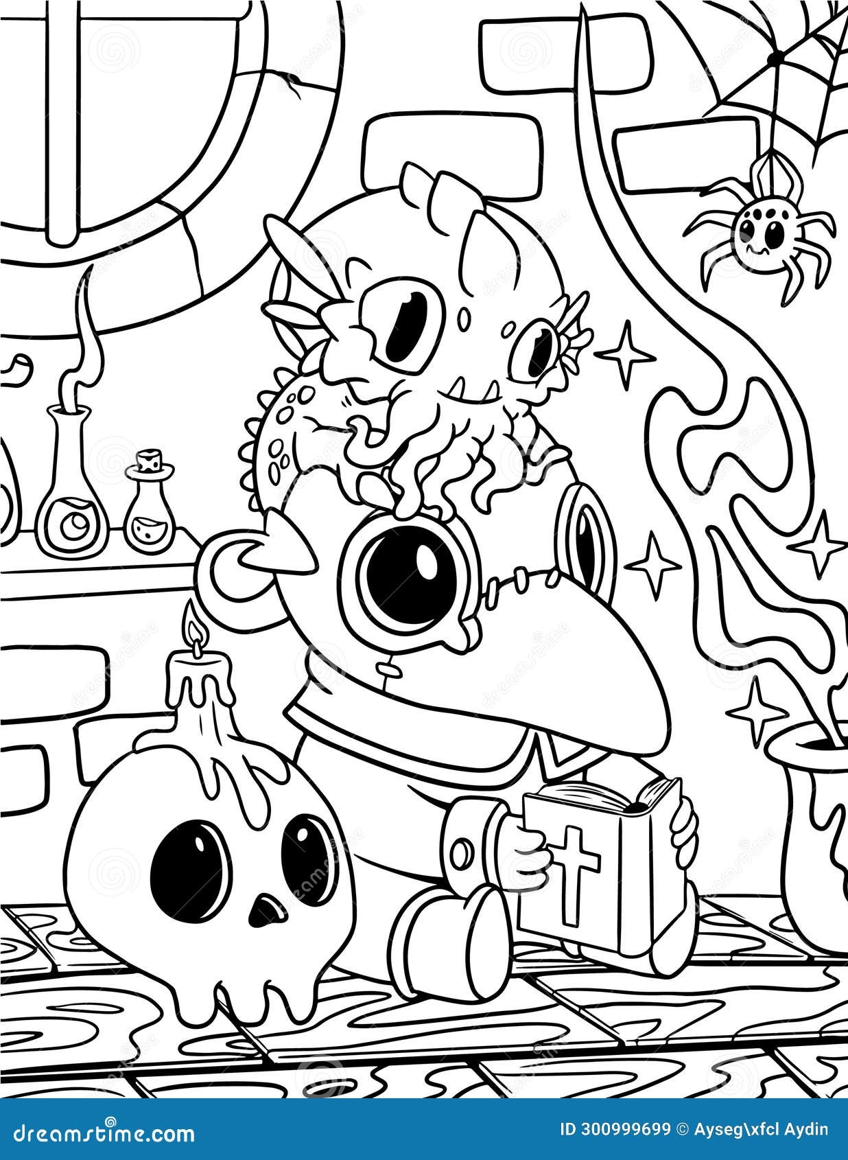 Spooky Coloring Page Horror Coloring Page Goth Coloring Page Kawaii Coloring Page Stock Vector Illustration Of Relaxingcoloringpage Page 300999699