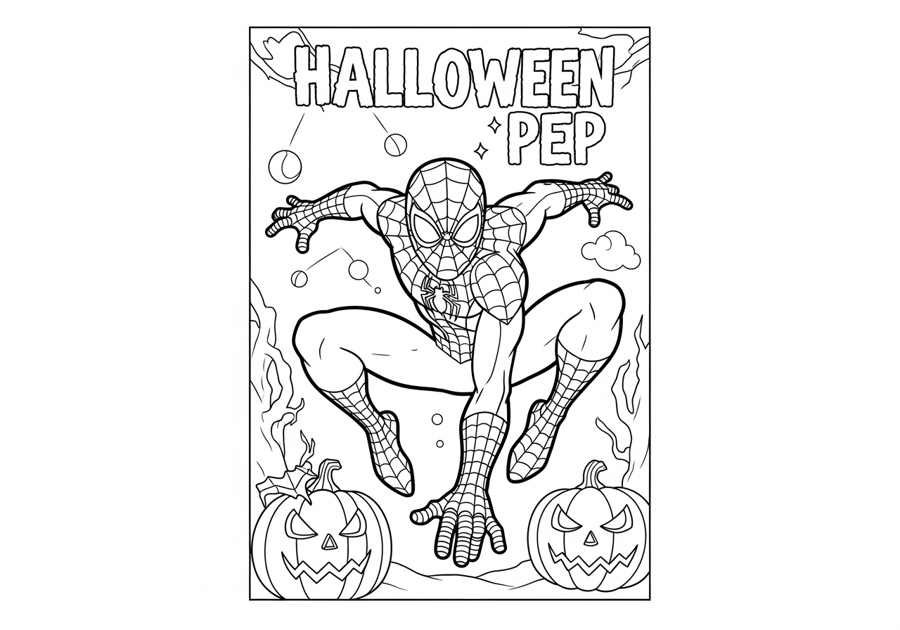 Spooky Halloween Spider Man Coloring Page Free Printable