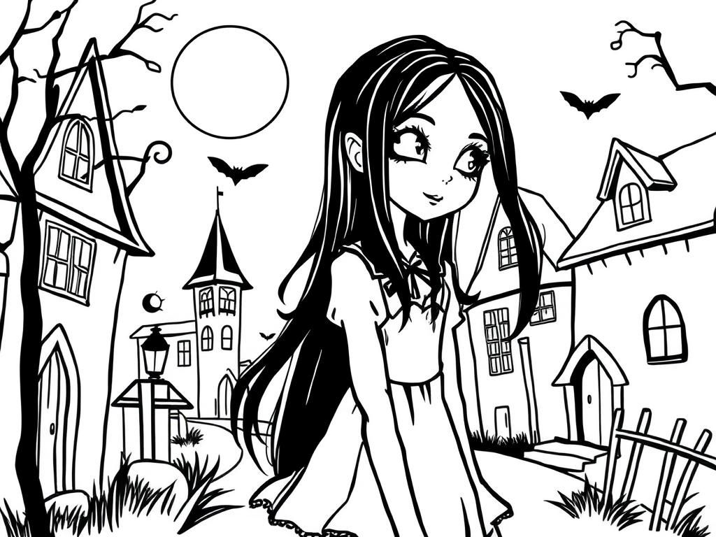 Spooky Halloween Village Coloring Page Free Printable Coloring Page Spooky Halloween Village Coloring Page Free Printable Coloring Page