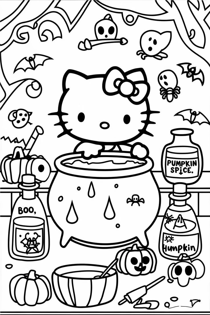 Spooky Sweet HELLO KITTY HALLOWEEN COLORING PAGES