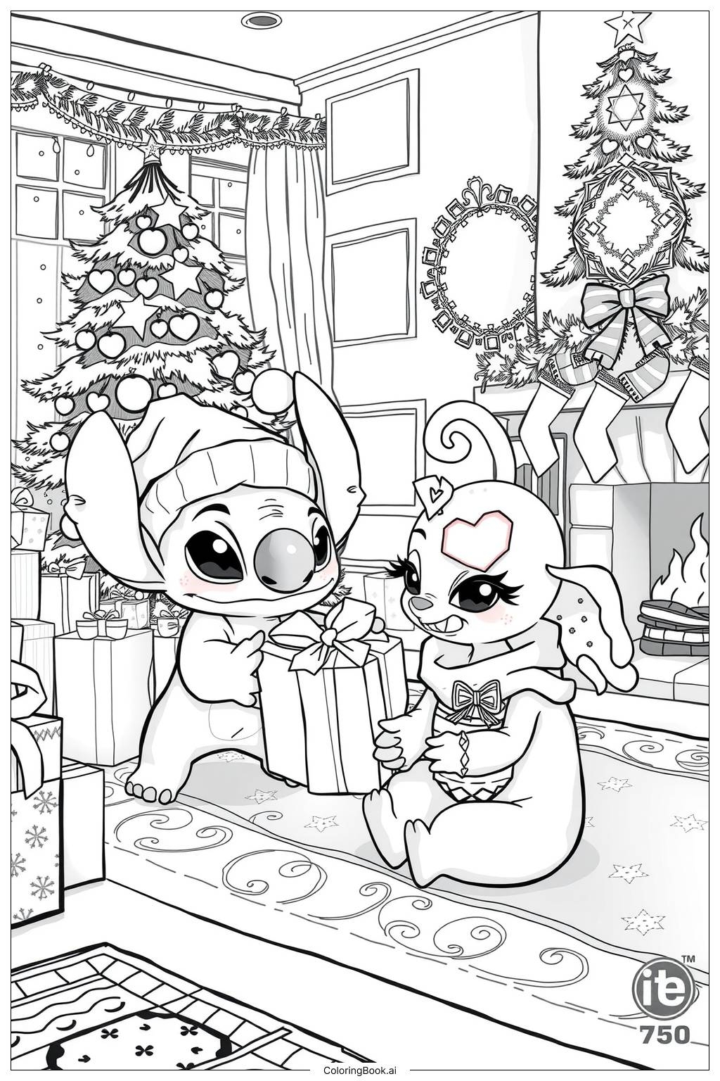 Stitch And Angel At Christmas Coloring Page Free PDF PNG Printable  Stitch And Angel At Christmas Coloring Page Free PDF PNG Printable