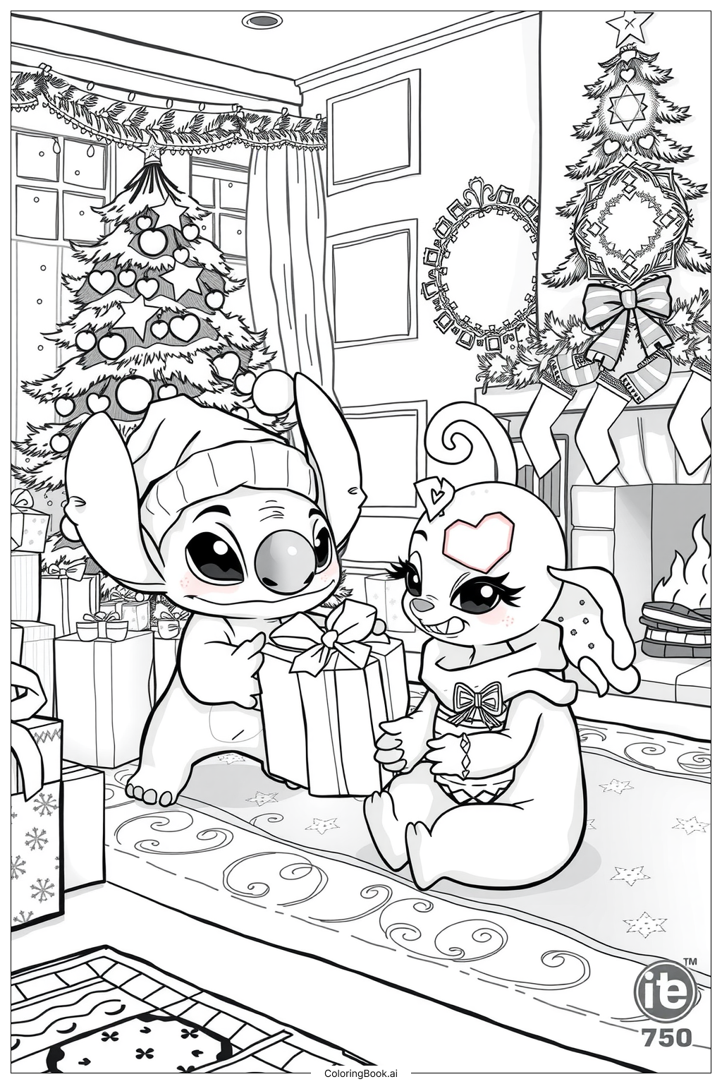 Stitch And Angel At Christmas Coloring Page Free PDF PNG Printable  Stitch And Angel At Christmas Coloring Page Free PDF PNG Printable