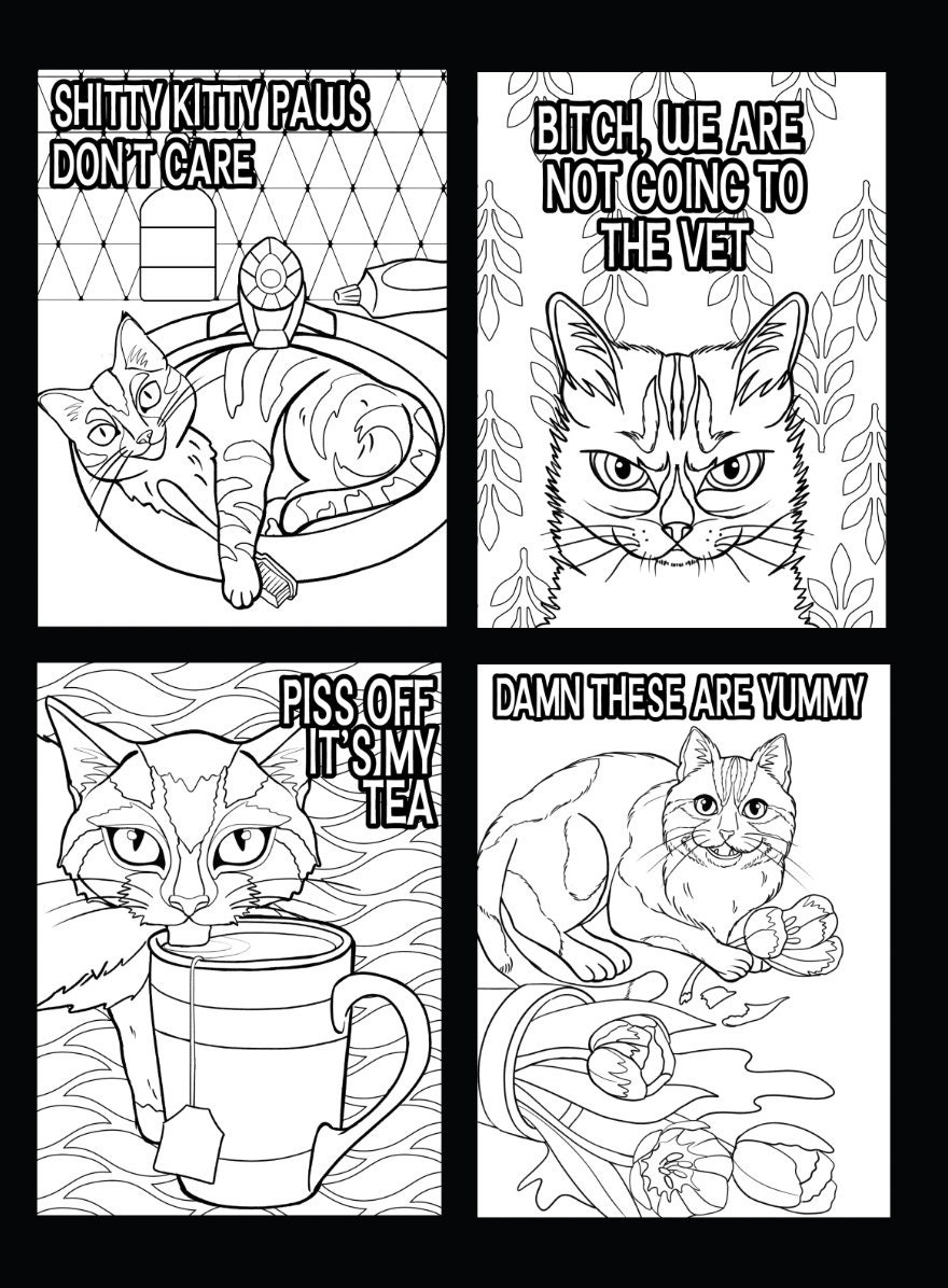 Swearing Cats Coloring Book Volume 2 Funny Adult Stress relief Etsy Swearing Cats Coloring Book Volume 2 Funny Adult Stress relief Etsy