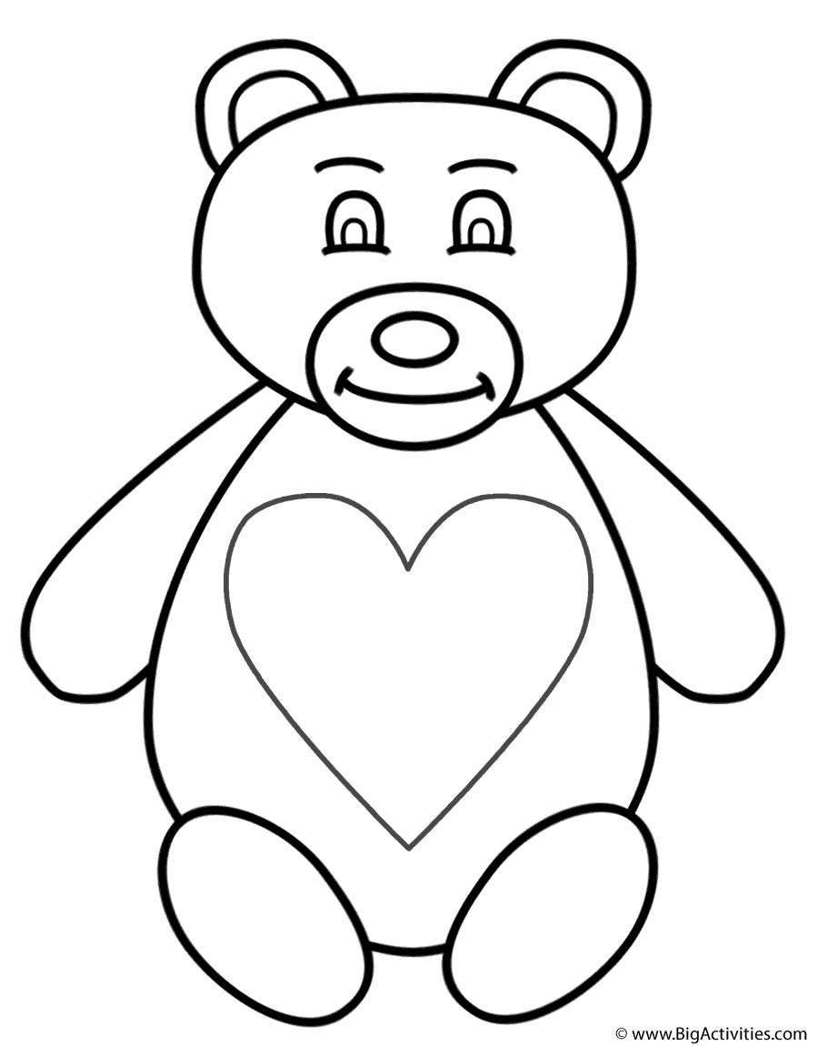 Teddy Bear With Large Heart Coloring Page Animals