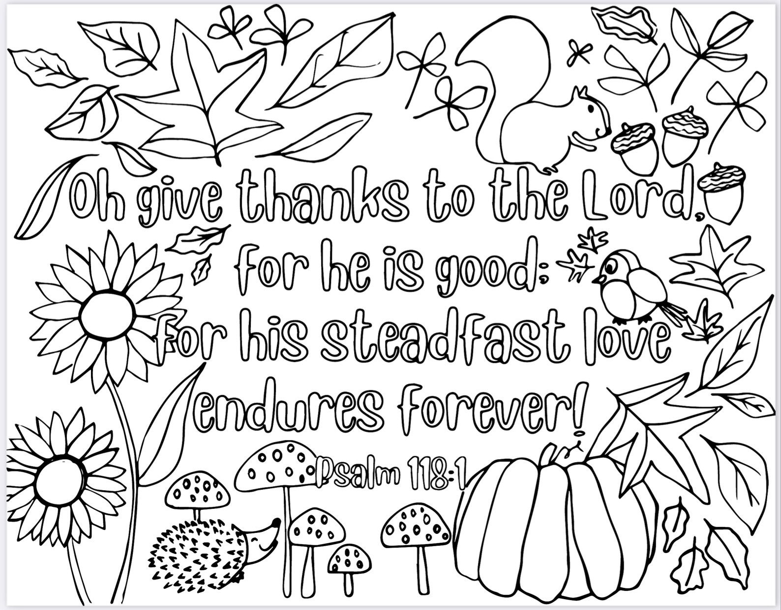 Thanksgiving Coloring Page oh Give Thanks To The Lord Printable Coloring Page Printable Activity Page Digital Print Thankful Page Etsy