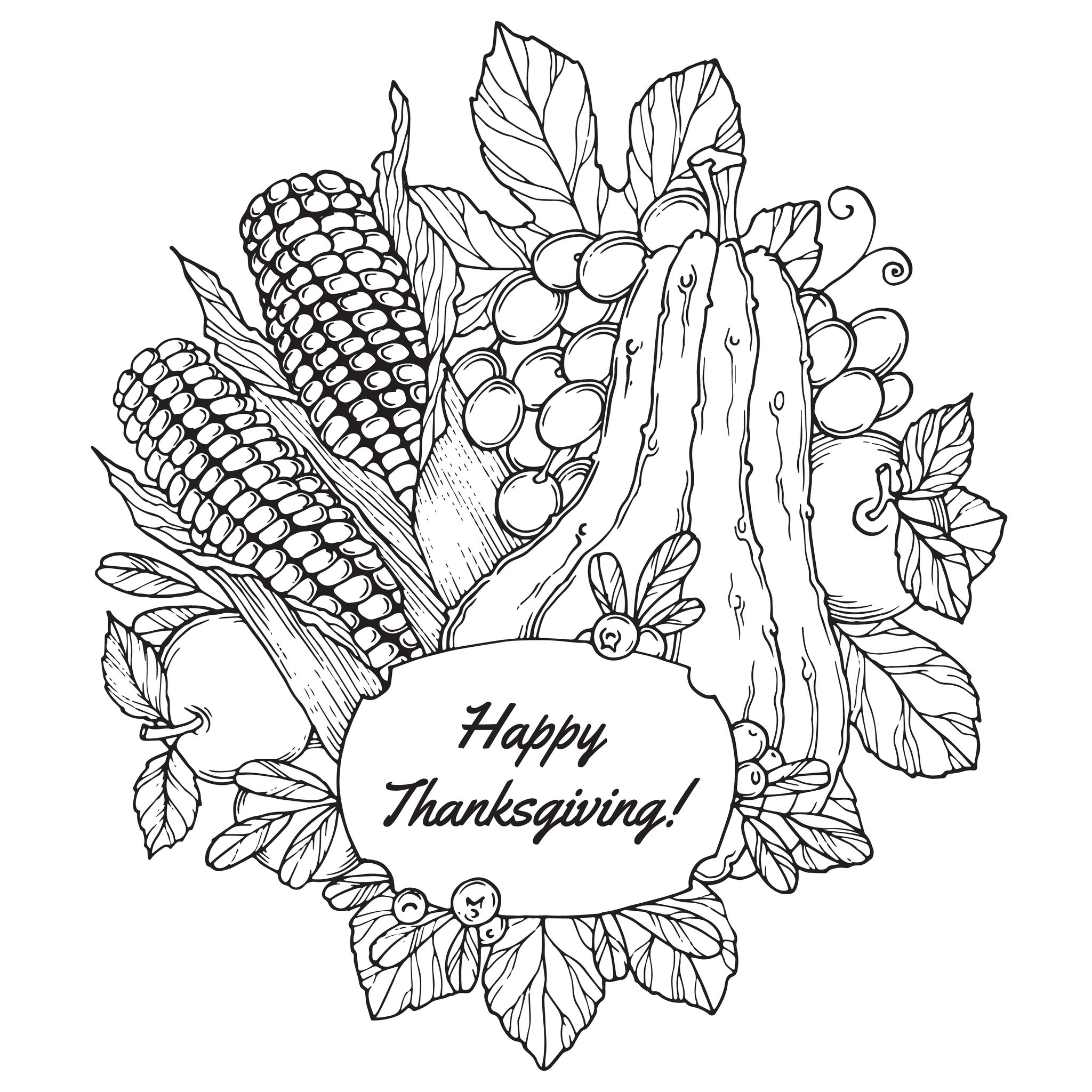 Thanksgiving Corn And Fruits By Frauleinfreya Thanksgiving Coloring Pages For Adults