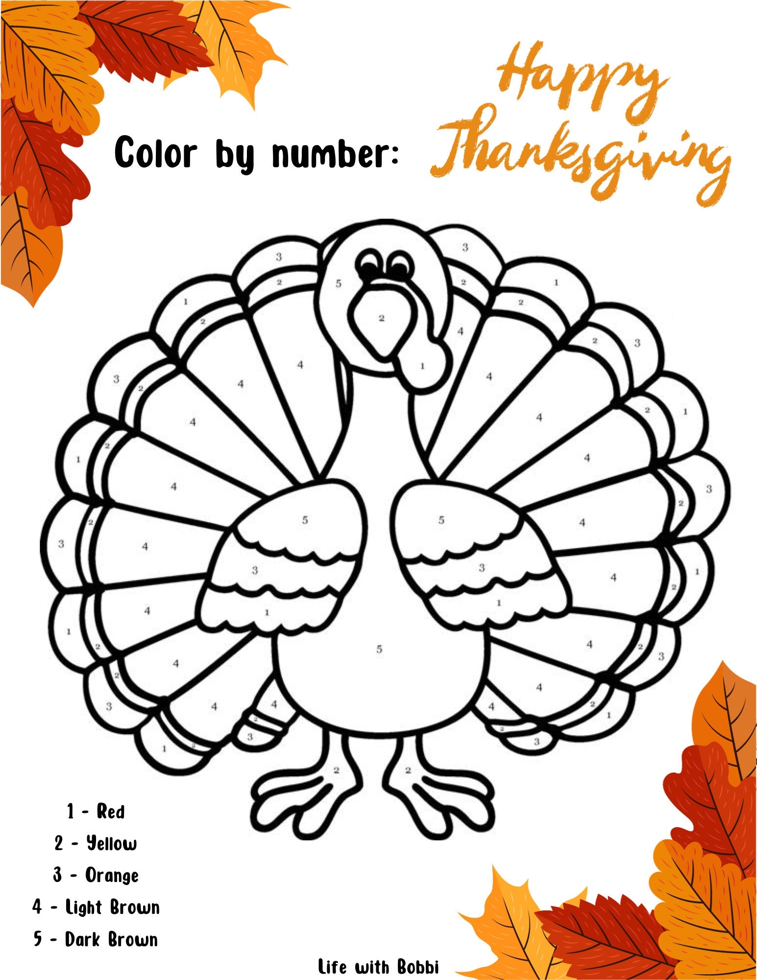 Turkey Color By Number Etsy